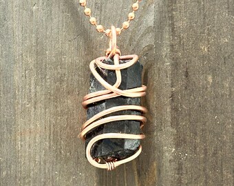 Morion Quartz Necklace Large Wire Wrapped  Raw Black Smoky Quartz Pendant Mens Talisman Jewelry Gift