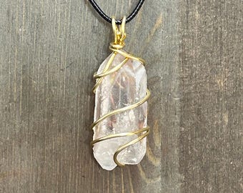 Raw Quartz Point Necklace BRASS Wire Wrapped  Quartz Crystal Pendant Handmade Clear Quartz Necklace  Reiki Chakra Jewelry Gift