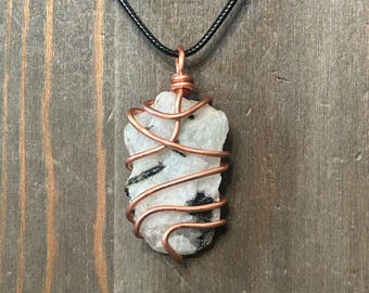 Raw Rainbow Moonstone Necklace Wire Wrapped Moonstone Pendant Handmade Crystal Jewelry Goddess Jewelry Spiritual Jewelry