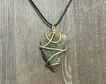 Raw Green Aventurine Necklace BRASS  Wire Wrapped Pendant Handmade Gemstone Jewelry Gift
