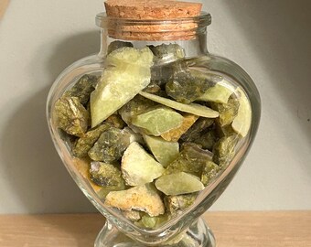 Green Opal Crystal Heart Jar – Heart Chakra Home Decor – Emotional Renewal Energy – Glass Heart Altar Vessel – Home And Living Gift