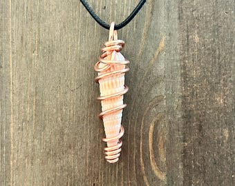 Seashell Necklace Wire Wrapped Auger Shell Pendant Handmade Coastal Boho Jewelry Beachcomber Gift Ocean Inspired Pendant Nautical Jewelry