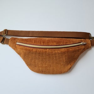 Corduroy belly bag, individual metal parts, 2 carabiners, inner pocket, brown copper, hip bag, belt bag, crossbody bag, cotton