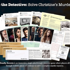 Detective game night with a twist: solve evidence of murder in this cold case unsolved mystery game, a great gift for girlfriend or any true crime fan. Challenge your detective skills with this unsolved true crime puzzle game for adults.