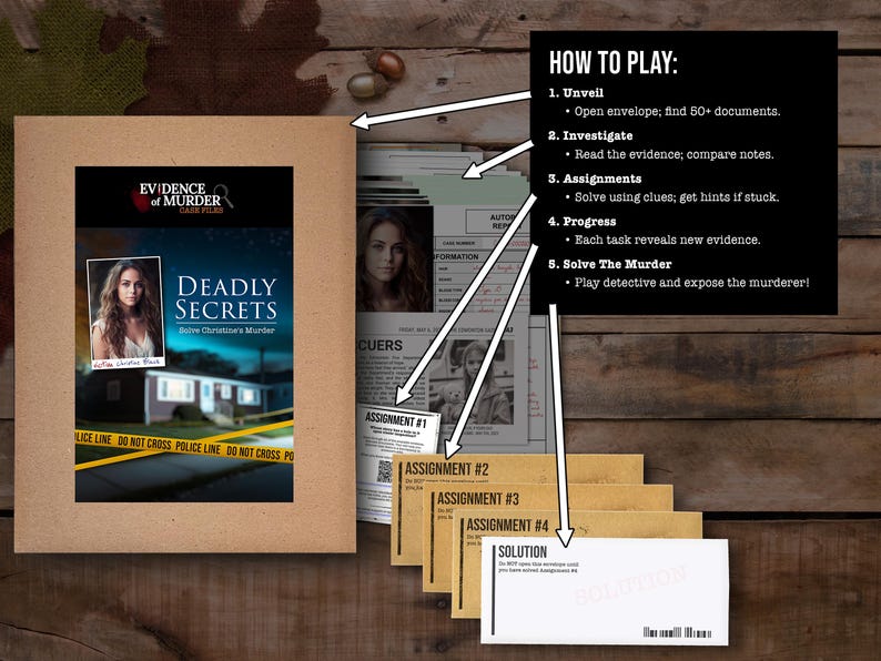 Detective case file crime solving game cold case file game night mystery gaming date night