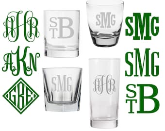 Etched Monogram Glass. Monogrammed Cocktail Custom Whiskey Glass. Personalized Gift for Him. Glass. Groomsman Gift. Barware. Rocks Glass.