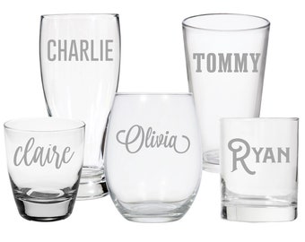 Etched Personalized Glass Name Glass Custom Cocktail Glass