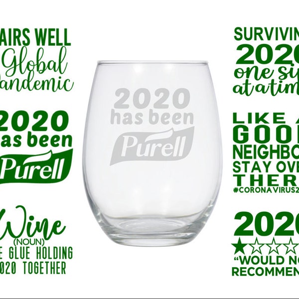 2020 Funny Etched Stemless Wine Glass. Present Quarantine. Coronavirus. Covid-19. Holiday Gift. Personalized Gift Pandemic quarantine