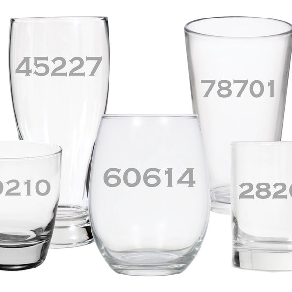 Etched Zip Code Wine Glass; Zipcode Beer Glass; State Glass; Realtor Gift; Area Code; Cocktail Glass; Housewarming; Personalized Gift; Town