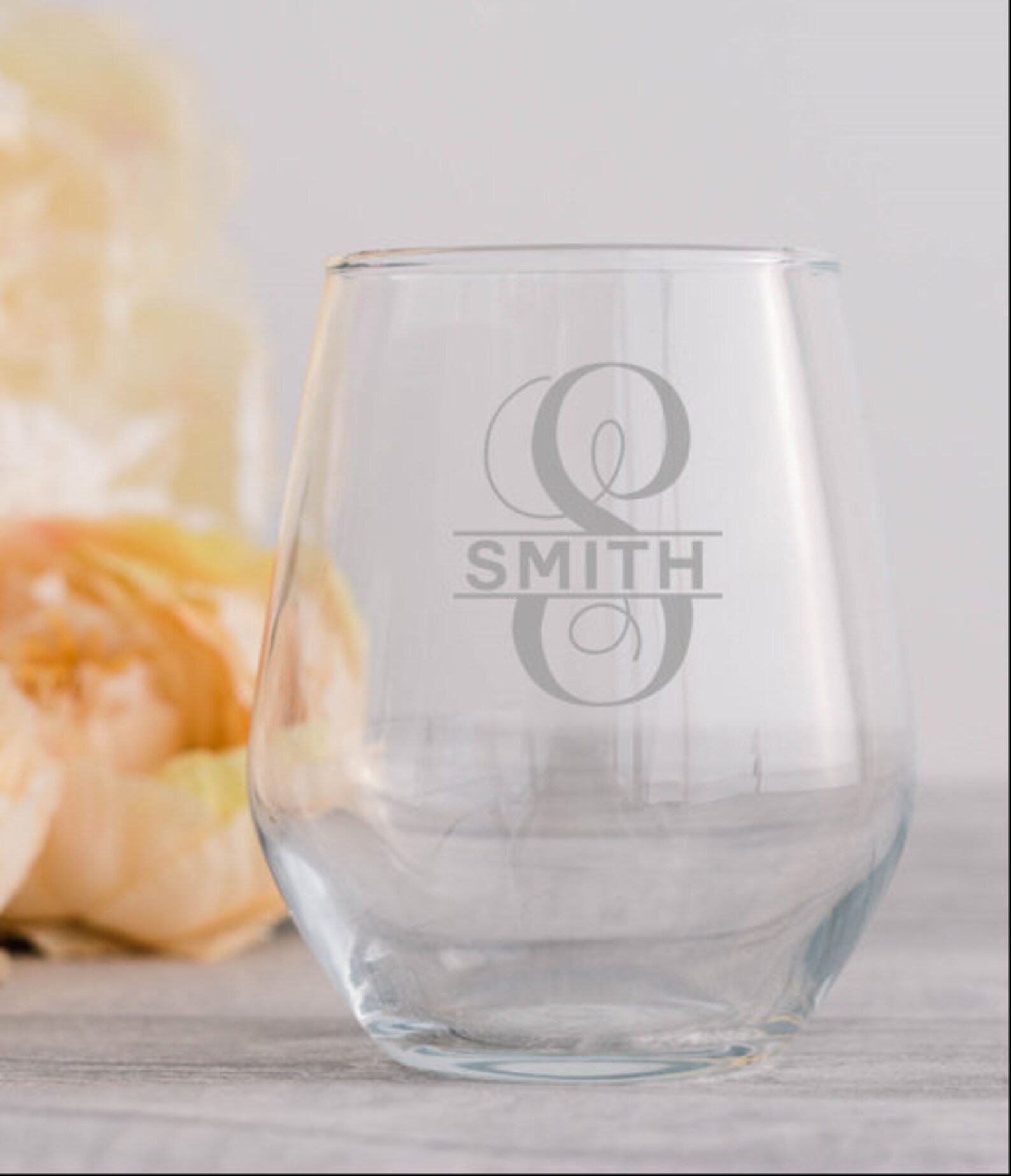 Etched Split Monogram Wine Glass. Script Last Name. Etsy