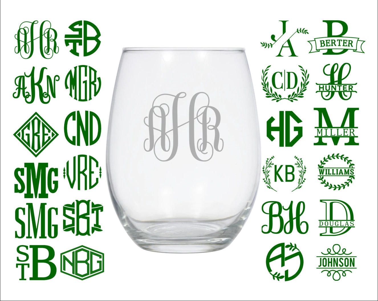 Etched Monogram WINE GLASS. Personalized Gift. Gift for Her. Etsy