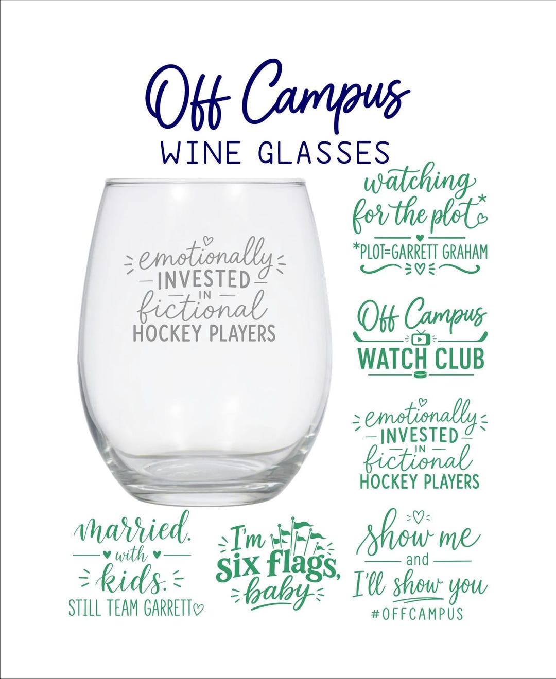Off Campus Etched Wine Glass