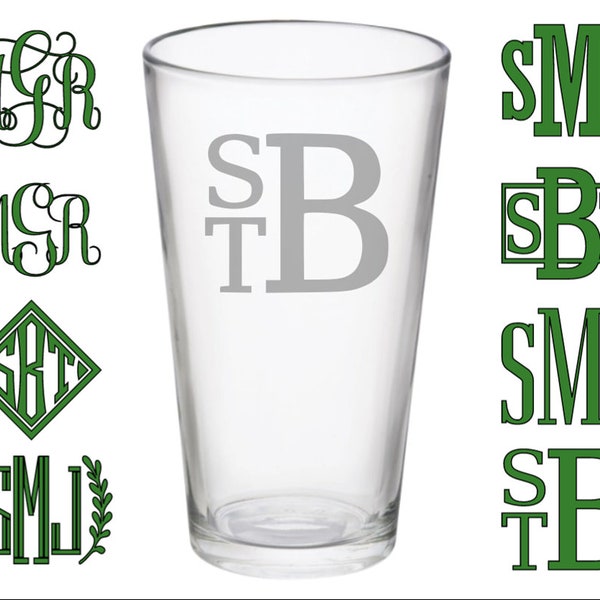 Etched Monogram Beer Glass  PUB Glass. Custom Pint Glass Tumblers. Personalized Gift. Beer IPA. Glass Cups. Groomsmen Gift Wedding Initial
