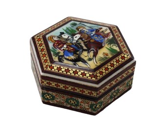 Handmade Khatam Inlay Hexagonal Box: Decorative Jewelry Storage