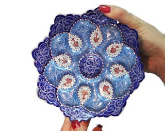 Minakari Enamel Plate, Handmade Hand-Painted Decorative Art
