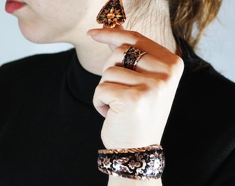 Set of Copper bracelets, rings and earrings, Handicraft, Gift