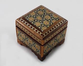 Handmade Inlaid Wooden Jewelry Box: Khatam Kari Art