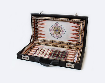 Handmade Khatam Backgammon Set: Wooden Inlaid Art