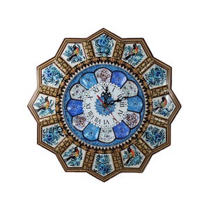 Reloj de pared Mina con marco Khatam, pintado a mano en estilo Gol-o-Morgh, M2-850