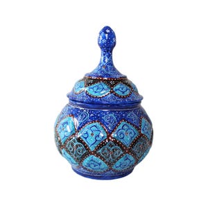 Minakari Lidded Bowl, Hand-Painted Enamel Candy Dish, Decorative Chocolate Jar for Tea or Gift, M2-826