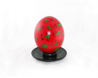 Handmade Painted Ostrich Eggshell: Floral Easter Decor (6.7 In)