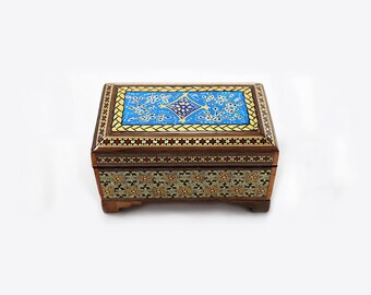 Handmade Khatam Inlaid Jewelry Box: Wooden Keepsake Box