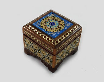 Handmade Inlaid Wood Jewelry Box: Khatam Art Keepsake Box