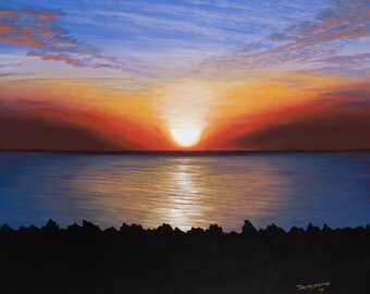 Art Print of Ocean Sunrise Painting of Ocean with Sunrise Ocean Painting & Sunrise Painting Art Print