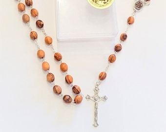 Olive Wood Rosary - Holy Land Soil - Carved Wooden Rosary - Jerusalem Blessed Holy Sepulchre Church - Prayer Beads
