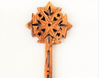 Hand Held Blessing Cross - Carved Olive Wood - Wood Cross - Jerusalem - Holy Sepulchre Church Blessed