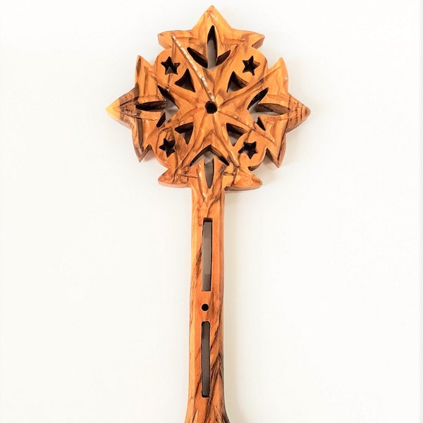 Hand Held Blessing Cross - Carved Olive Wood - Wood Cross - Jerusalem - Holy Sepulchre Church Blessed