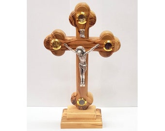 Crucifix - Orthodox Cross - Olive Wood Cross Holy Land Treasures: Bodem, Olijfblad, Rozen, Wierook - Heilige Grafkerk Jeruzalem