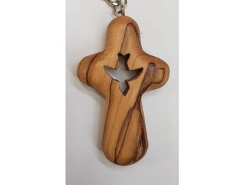 Bird Cross Keychain - Holy Land Olive Wood - Hand Carved - Holy Land Jerusalem - Holy Sepulchre Church Blessed