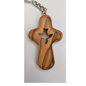 Bird Cross Keychain Holy Land Olive Wood Hand Carved Holy Land Jerusalem Holy Sepulchre Church Blessed image 1