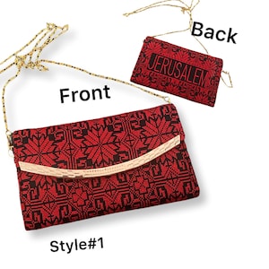 Bolso tejido palestino, bolso clutch pequeño rojo negro, patrón tradicional Tatreez