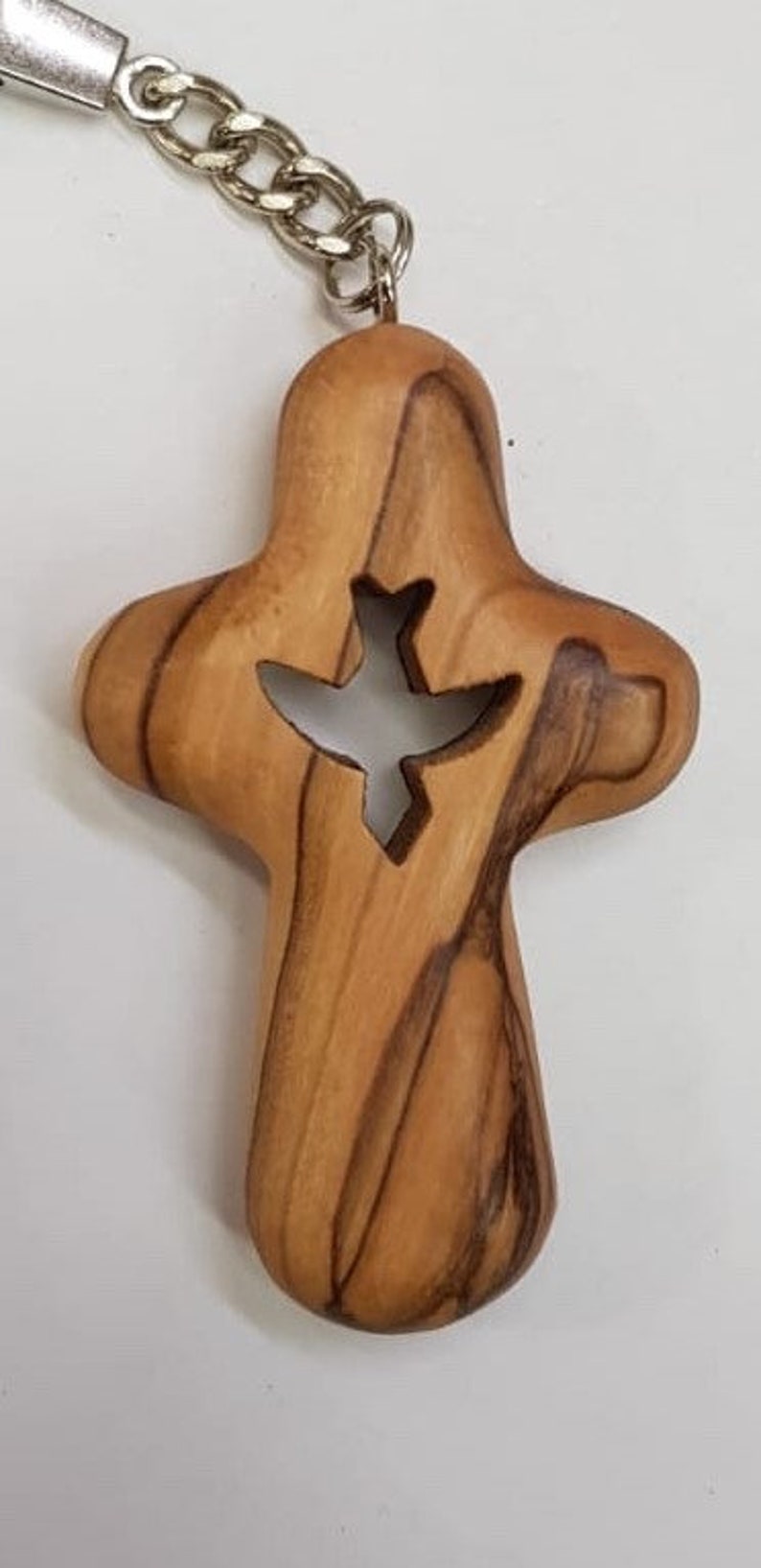 Bird Cross Sleutelhanger Heilige Land Olive Wood Hand Gesneden Heilig Land Jeruzalem Heilige Grafkerk Gezegend afbeelding 3