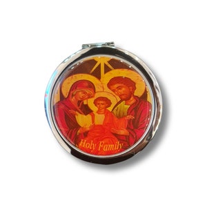 Jungfrau Maria von Jerusalem, heilige Familie. Kompaktspiegel, perfekt für Ihre Tasche oder Handtasche, 3 Zoll oder 7 cm