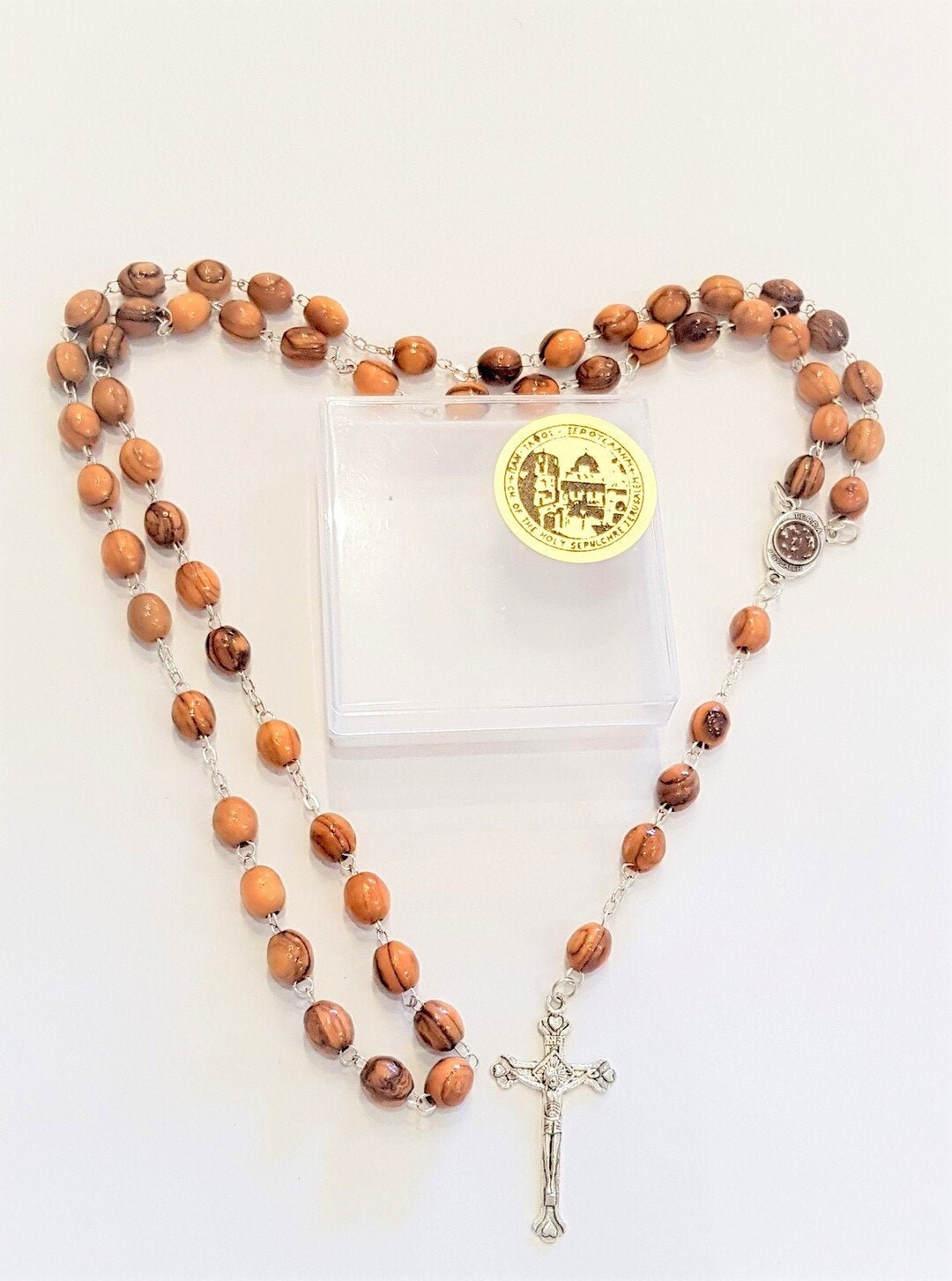 Olive Wood Rosary - Holy Land Soil - Carved Wooden Rosary - Jerusalem ...