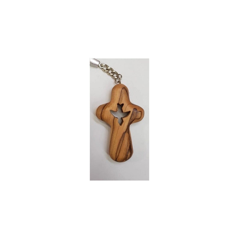 Bird Cross Sleutelhanger Heilige Land Olive Wood Hand Gesneden Heilig Land Jeruzalem Heilige Grafkerk Gezegend afbeelding 1