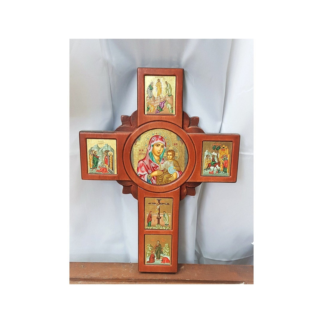 Wood Cross With Icons - Silk Screen Icon - Serigraph Icon, Wood Icons ...