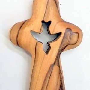 Bird Cross Sleutelhanger Heilige Land Olive Wood Hand Gesneden Heilig Land Jeruzalem Heilige Grafkerk Gezegend afbeelding 2