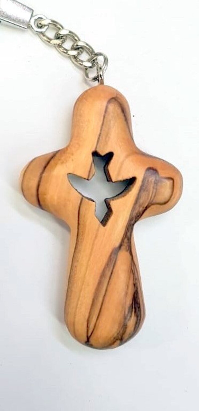 Bird Cross Sleutelhanger Heilige Land Olive Wood Hand Gesneden Heilig Land Jeruzalem Heilige Grafkerk Gezegend afbeelding 2