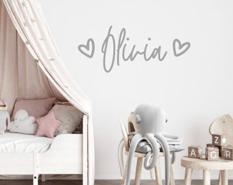 Large Bedroom Name Wall Sticker | Personalised Name Wall Sticker With Hearts | Girls Name wall sticker With Hearts | Hearts wall decals