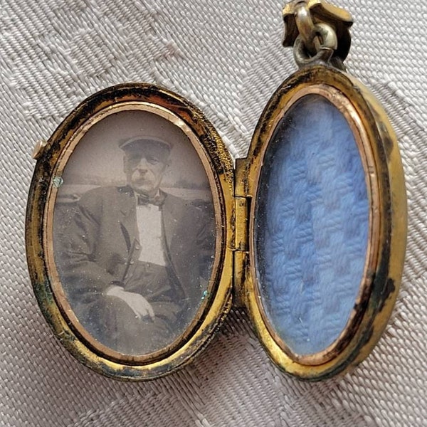 Cameo Locket Victorian or Edwardian Gold Filled Carved With Original Photo and Momento