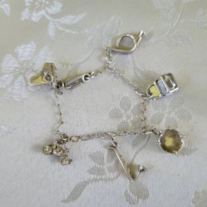Sterling Silver Charm Bracelet with Musical Instrument Charms Vintage 1970s