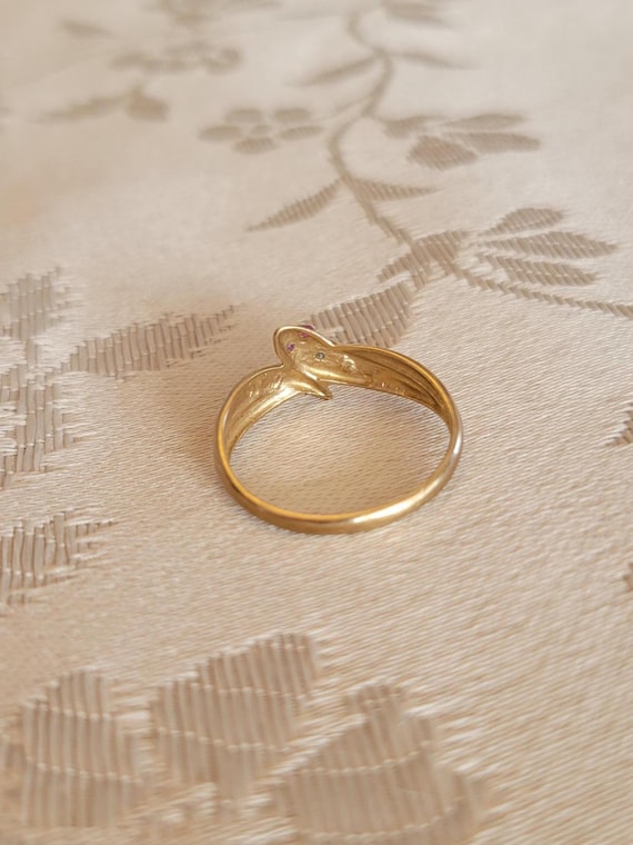 9k Solid Gold Coiled Serpent Ring with Rubies and… - image 4