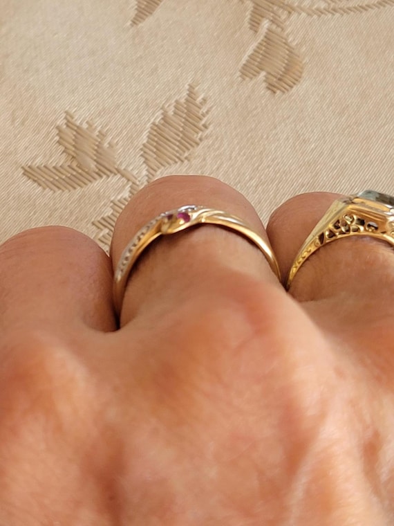 9k Solid Gold Coiled Serpent Ring with Rubies and… - image 8