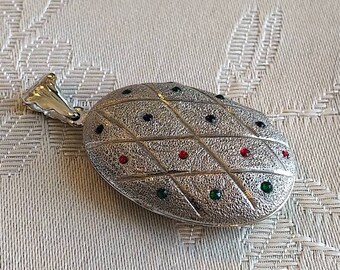 Sterling Silver and Lab-Grown Gemstone Cabochon Locket - Vintage - Layaway Available!