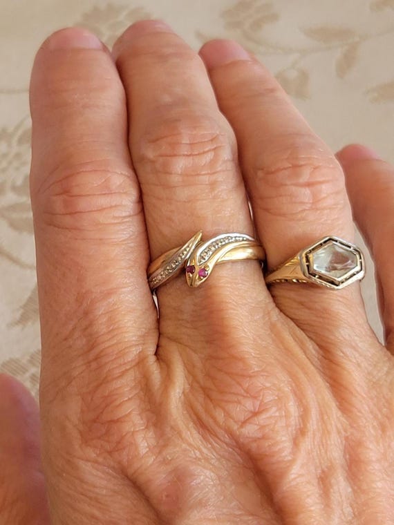 9k Solid Gold Coiled Serpent Ring with Rubies and… - image 2