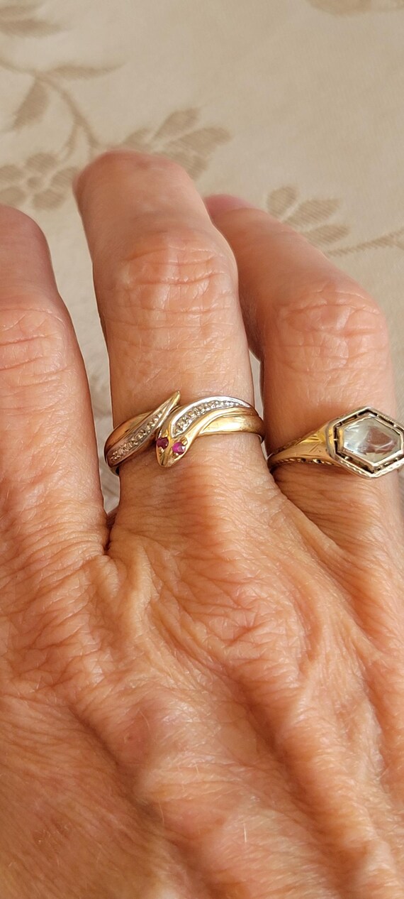 9k Solid Gold Coiled Serpent Ring with Rubies and… - image 7